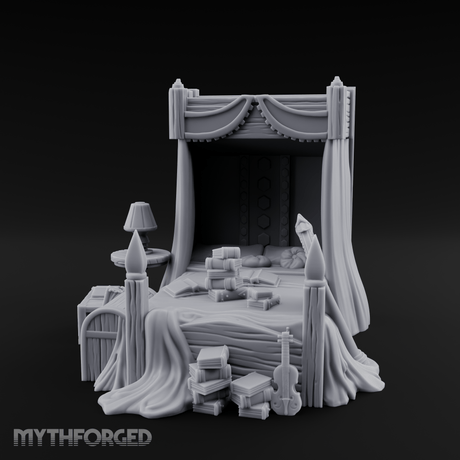 Canopy-Framed Cluttered Noble Bed Miniature for Dungeons and Dragons, Pathfinder or other TTRPGs