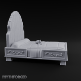 Scrollwork-Framed Noble Bed Miniature for Dungeons and Dragons, Pathfinder or other TTRPGs