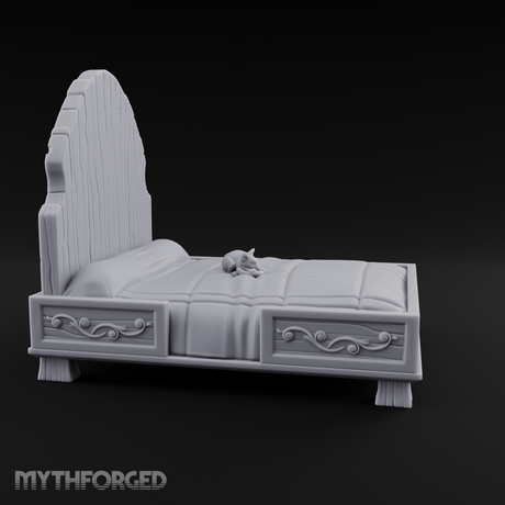 Scrollwork-Framed Noble Bed Miniature for Dungeons and Dragons, Pathfinder or other TTRPGs