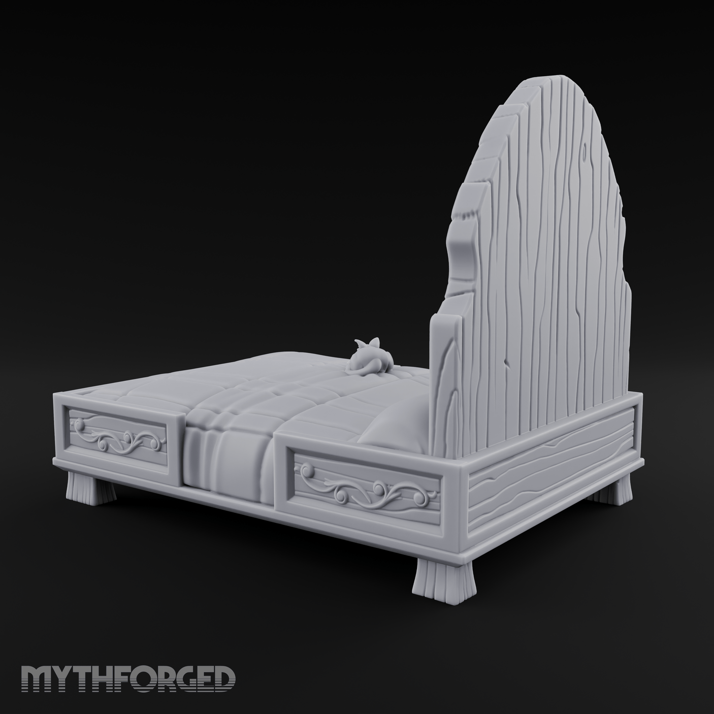 Scrollwork-Framed Noble Bed Miniature for Dungeons and Dragons, Pathfinder or other TTRPGs