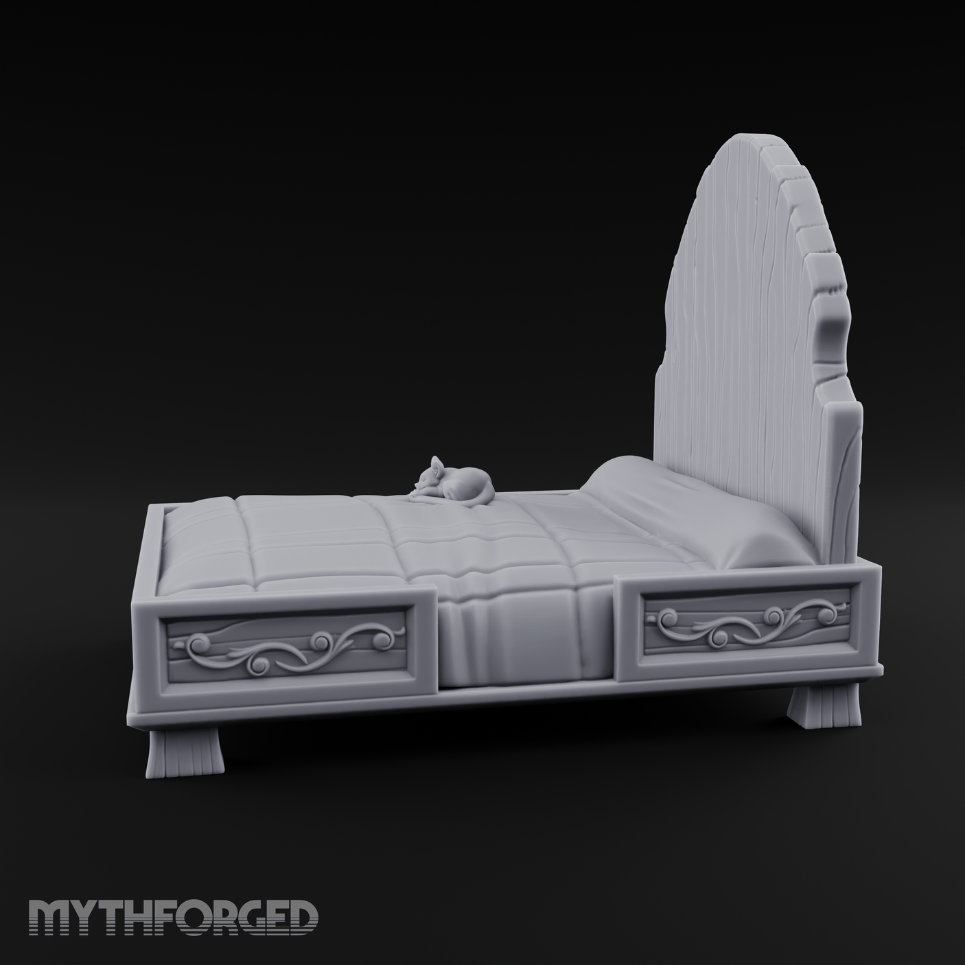 Scrollwork-Framed Noble Bed Miniature for Dungeons and Dragons, Pathfinder or other TTRPGs