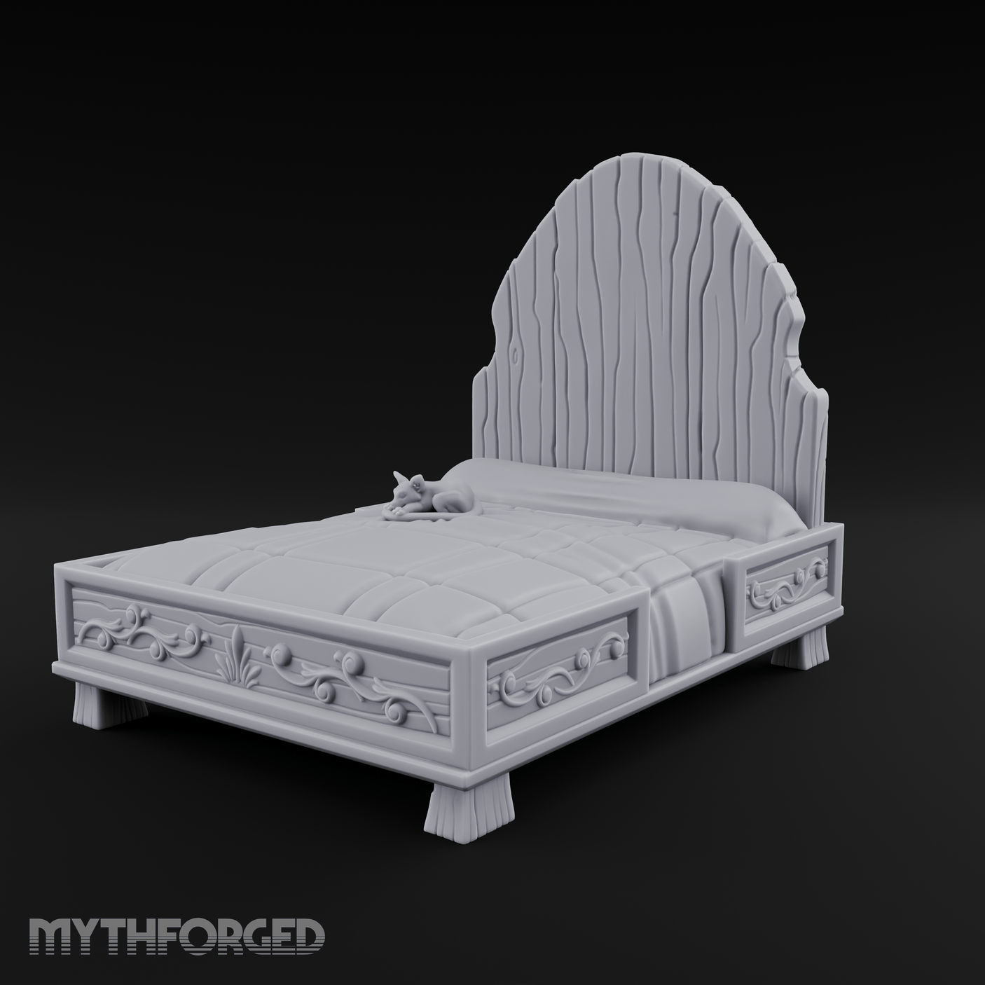 Scrollwork-Framed Noble Bed Miniature for Dungeons and Dragons, Pathfinder or other TTRPGs