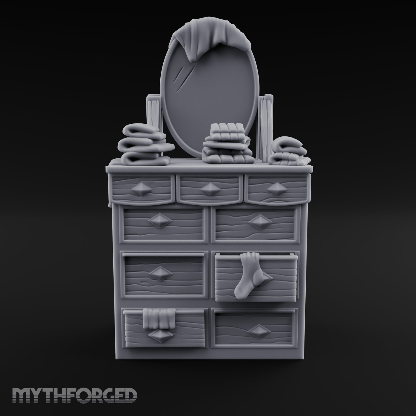 Linen-Stacked Bedroom Dresser Miniature for Dungeons and Dragons, Pathfinder or other TTRPGs