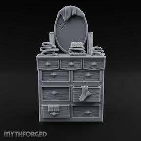 Linen-Stacked Bedroom Dresser Miniature for Dungeons and Dragons, Pathfinder or other TTRPGs