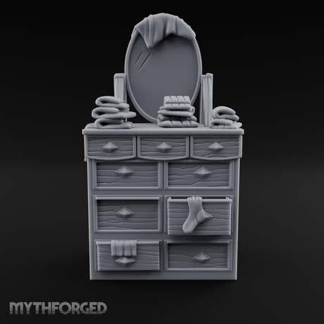 Linen-Stacked Bedroom Dresser Miniature for Dungeons and Dragons, Pathfinder or other TTRPGs