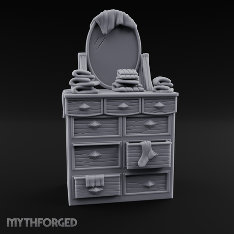 Linen-Stacked Bedroom Dresser Miniature for Dungeons and Dragons, Pathfinder or other TTRPGs