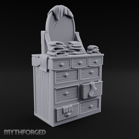 Linen-Stacked Bedroom Dresser Miniature for Dungeons and Dragons, Pathfinder or other TTRPGs