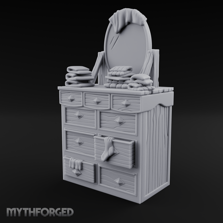 Linen-Stacked Bedroom Dresser Miniature for Dungeons and Dragons, Pathfinder or other TTRPGs