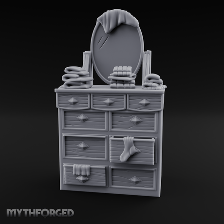 Linen-Stacked Bedroom Dresser Miniature for Dungeons and Dragons, Pathfinder or other TTRPGs