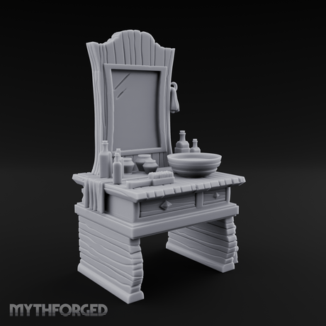Mirror-Topped Vanity Dresser Miniature for Dungeons and Dragons, Pathfinder or other TTRPGs