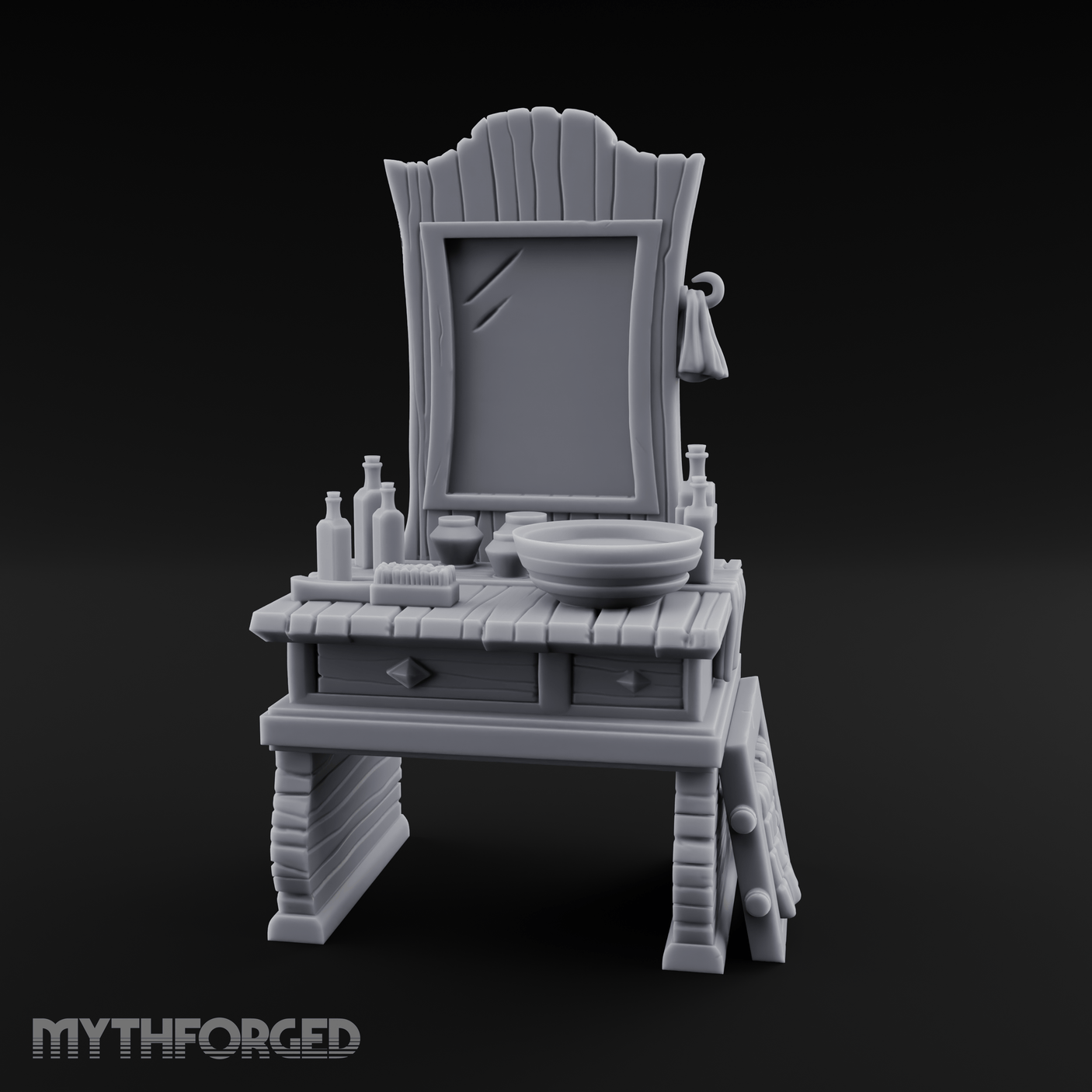 Mirror-Topped Vanity Dresser Miniature for Dungeons and Dragons, Pathfinder or other TTRPGs