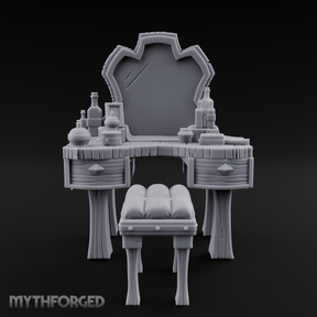 Mirror-Backed Vanity Dresser Miniature for Dungeons and Dragons, Pathfinder or other TTRPGs