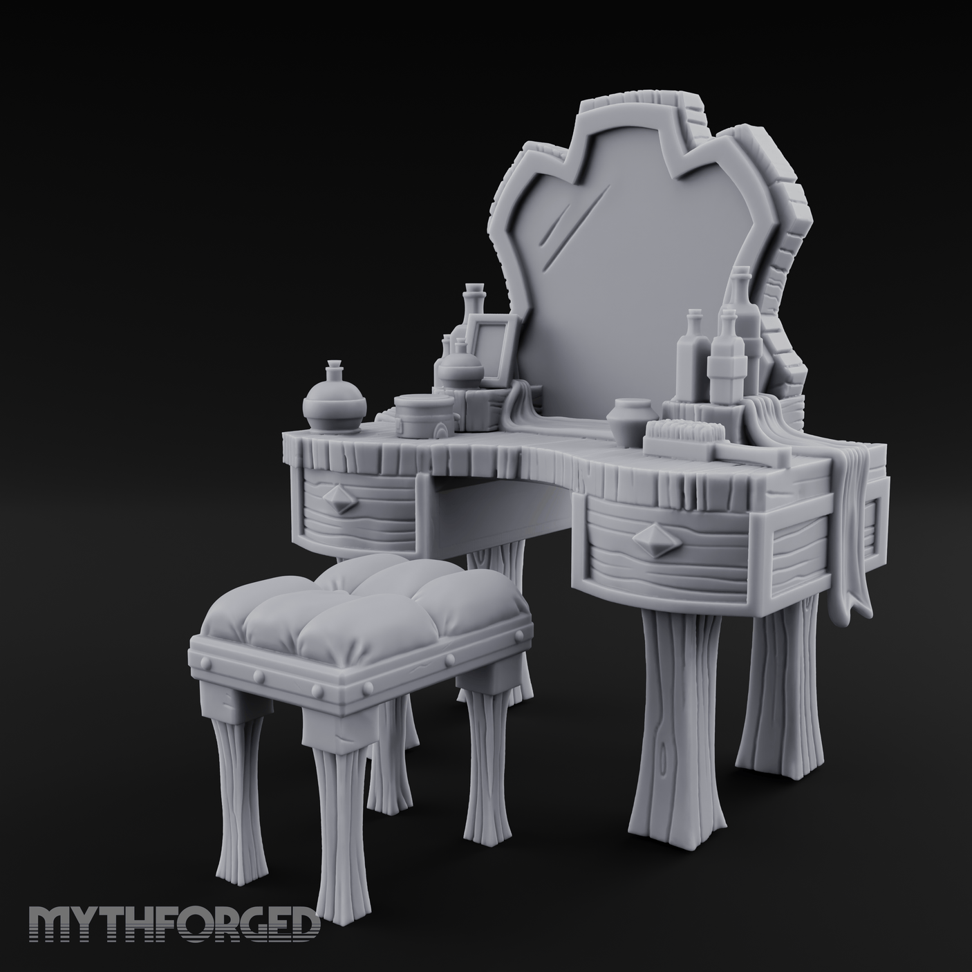 Mirror-Backed Vanity Dresser Miniature for Dungeons and Dragons, Pathfinder or other TTRPGs