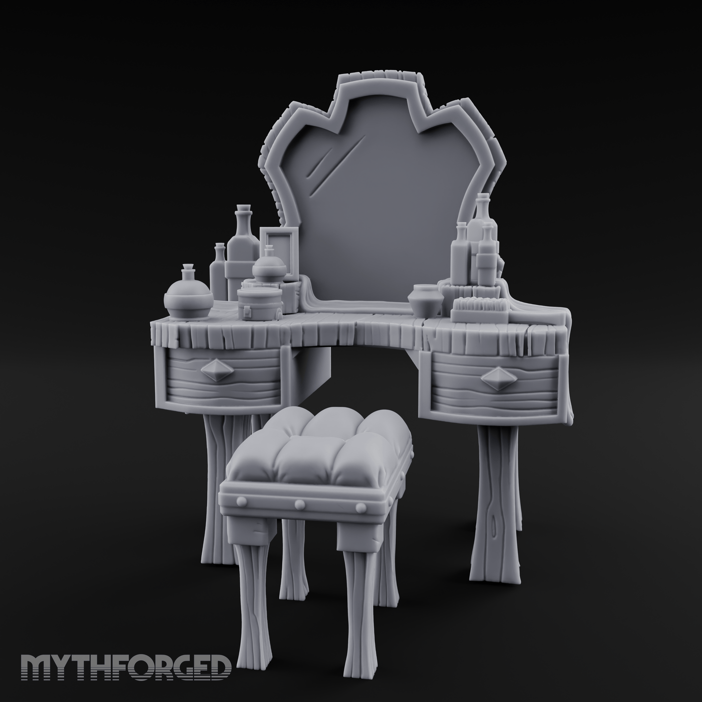 Mirror-Backed Vanity Dresser Miniature for Dungeons and Dragons, Pathfinder or other TTRPGs
