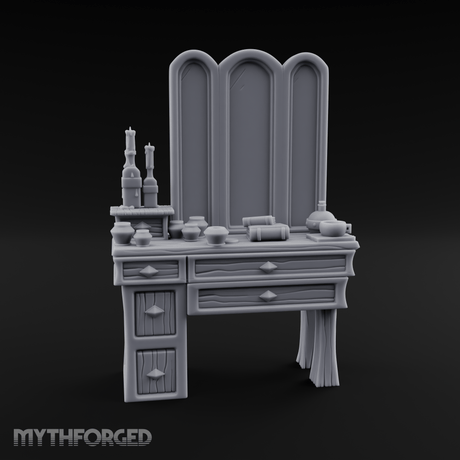 Pearl-Inlaid Vanity Dresser With Triple Mirror Miniature for Dungeons and Dragons, Pathfinder or other TTRPGs