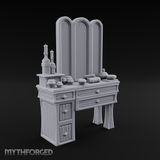 Pearl-Inlaid Vanity Dresser With Triple Mirror Miniature for Dungeons and Dragons, Pathfinder or other TTRPGs
