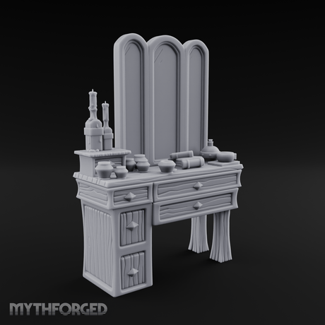 Pearl-Inlaid Vanity Dresser With Triple Mirror Miniature for Dungeons and Dragons, Pathfinder or other TTRPGs