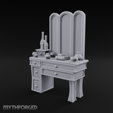 Pearl-Inlaid Vanity Dresser With Triple Mirror Miniature for Dungeons and Dragons, Pathfinder or other TTRPGs