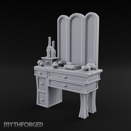 Pearl-Inlaid Vanity Dresser With Triple Mirror Miniature for Dungeons and Dragons, Pathfinder or other TTRPGs