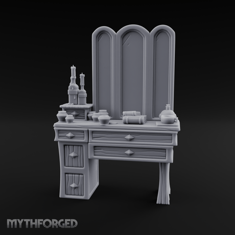 Pearl-Inlaid Vanity Dresser With Triple Mirror Miniature for Dungeons and Dragons, Pathfinder or other TTRPGs