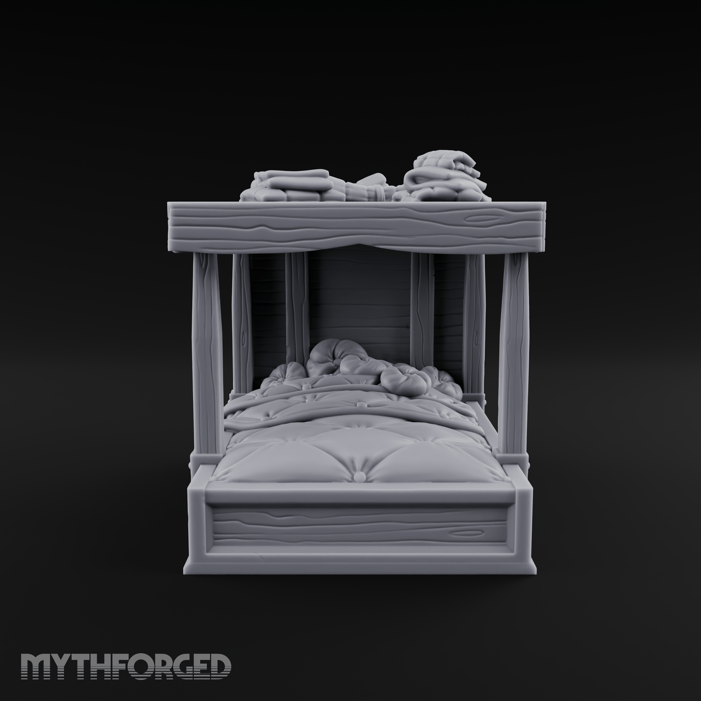 Pillow-Laden Canopy Bed Miniature for Dungeons and Dragons, Pathfinder or other TTRPGs
