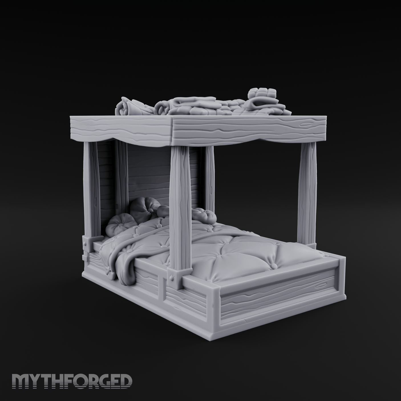 Pillow-Laden Canopy Bed Miniature for Dungeons and Dragons, Pathfinder or other TTRPGs