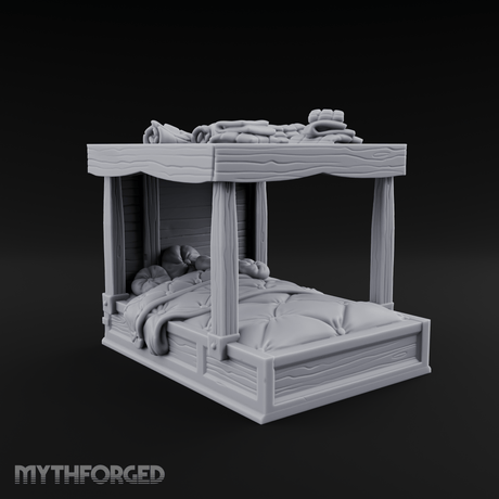 Pillow-Laden Canopy Bed Miniature for Dungeons and Dragons, Pathfinder or other TTRPGs