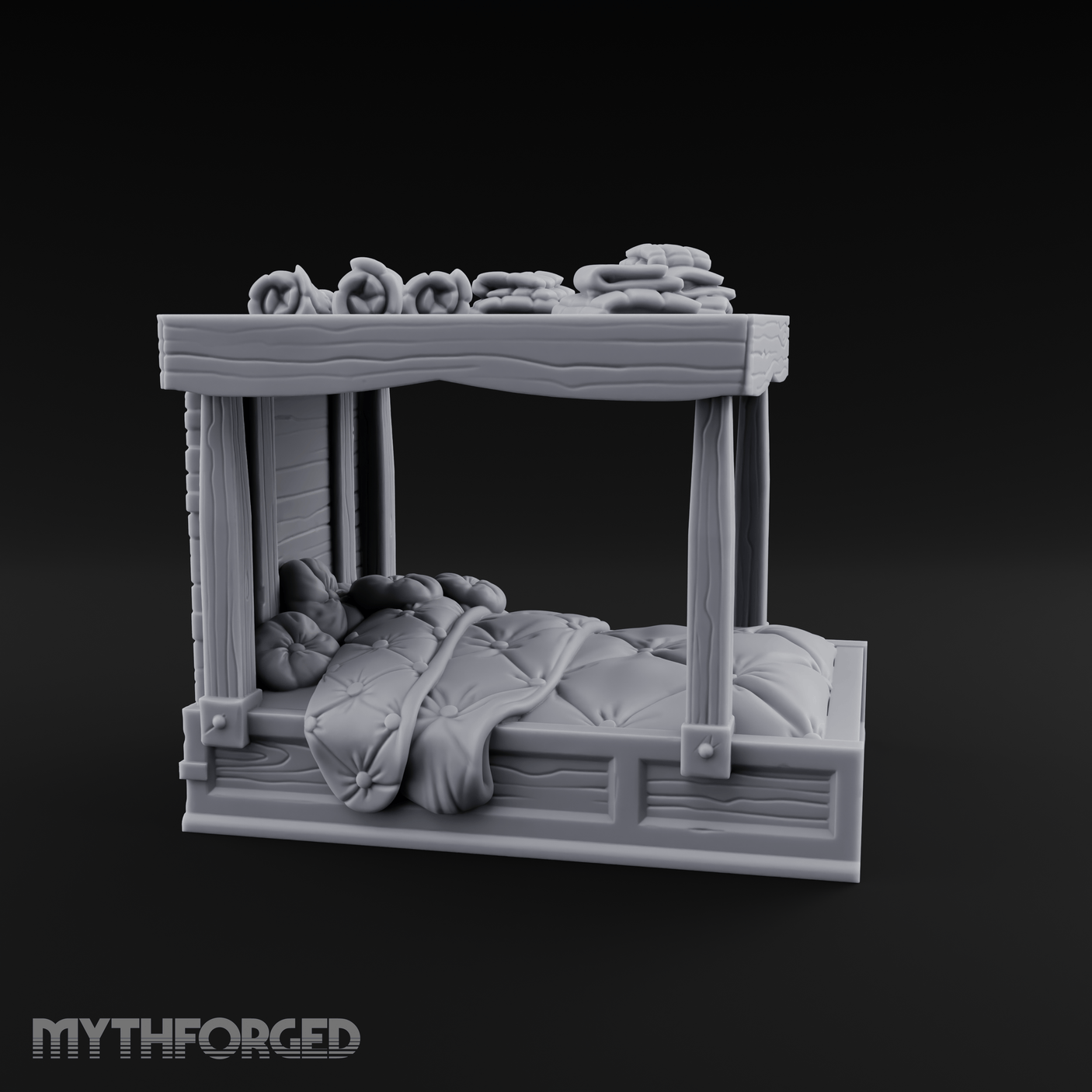 Pillow-Laden Canopy Bed Miniature for Dungeons and Dragons, Pathfinder or other TTRPGs