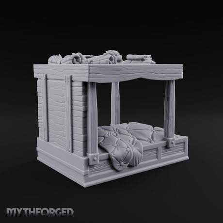 Pillow-Laden Canopy Bed Miniature for Dungeons and Dragons, Pathfinder or other TTRPGs