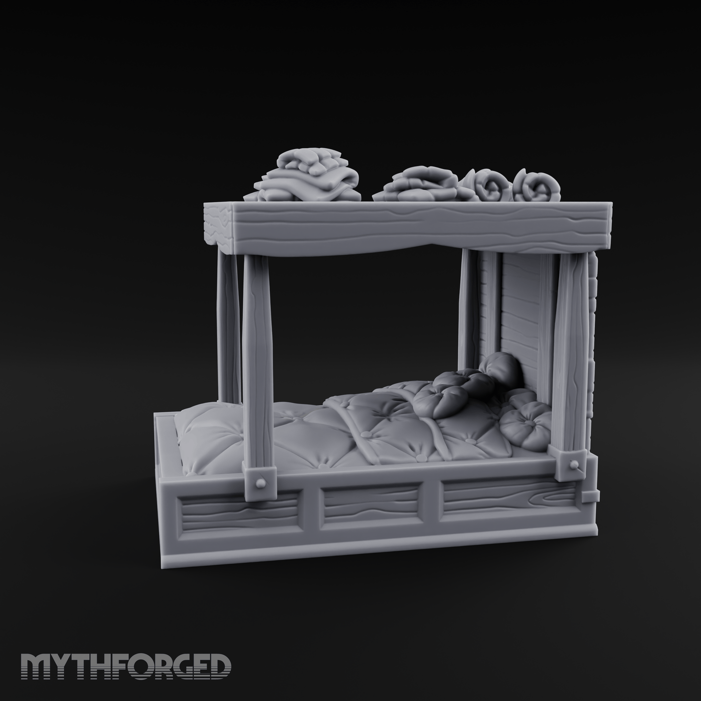 Pillow-Laden Canopy Bed Miniature for Dungeons and Dragons, Pathfinder or other TTRPGs