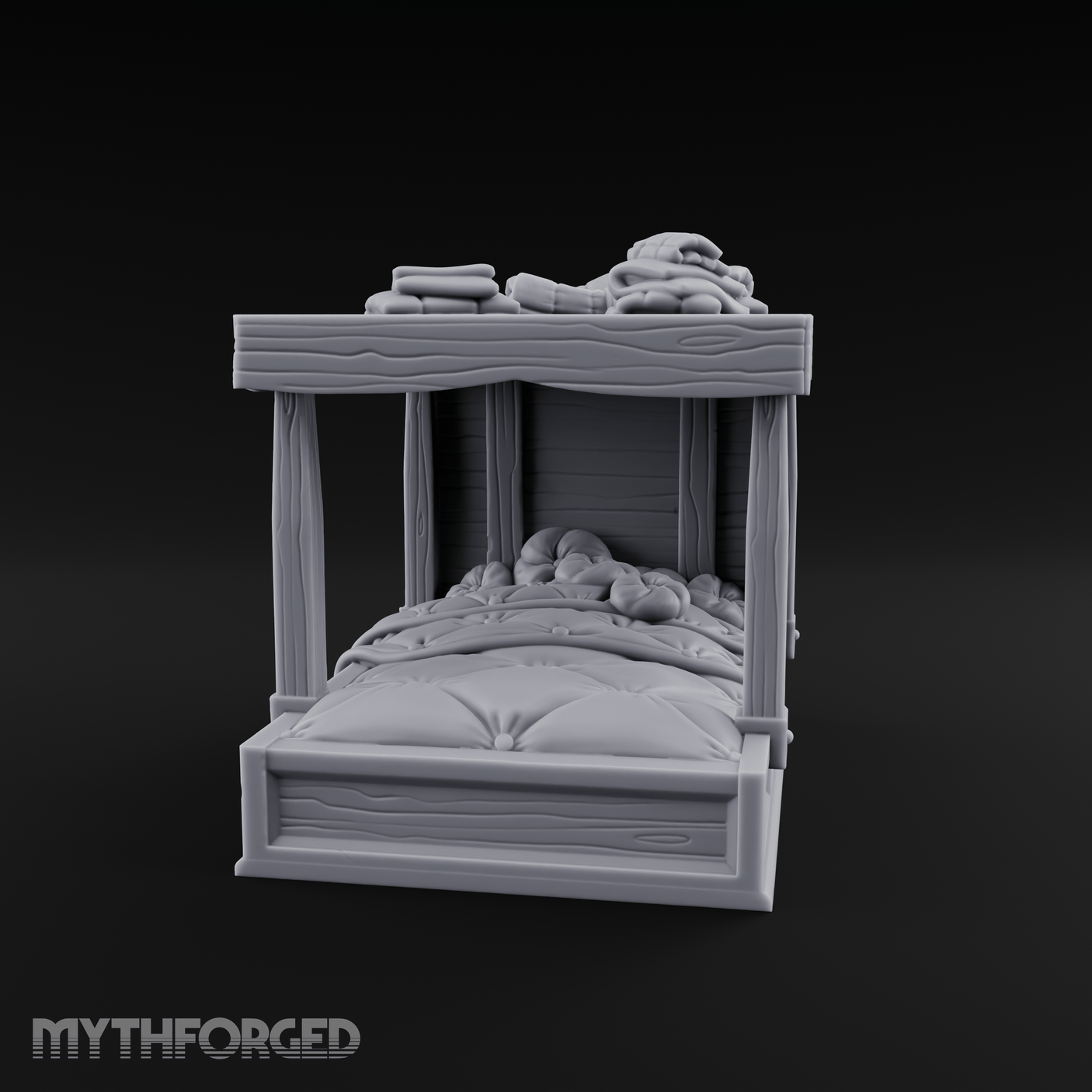 Pillow-Laden Canopy Bed Miniature for Dungeons and Dragons, Pathfinder or other TTRPGs