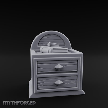 Scroll-Topped Bedroom Nightstand Miniature for Dungeons and Dragons, Pathfinder or other TTRPGs