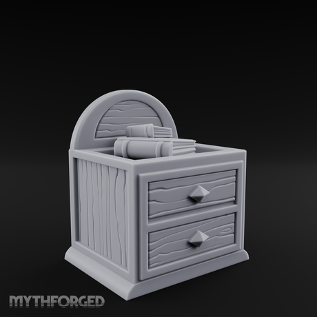 Scroll-Topped Bedroom Nightstand Miniature for Dungeons and Dragons, Pathfinder or other TTRPGs