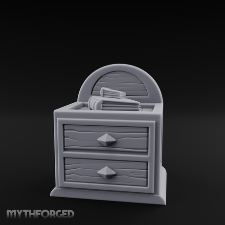 Scroll-Topped Bedroom Nightstand Miniature for Dungeons and Dragons, Pathfinder or other TTRPGs
