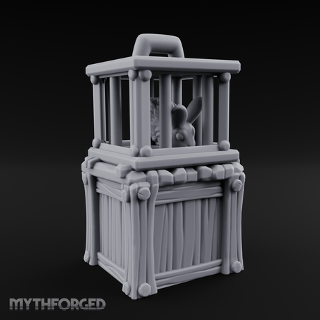 Trapped Fairy Cage On Crate Miniature for Dungeons and Dragons, Pathfinder or other TTRPGs