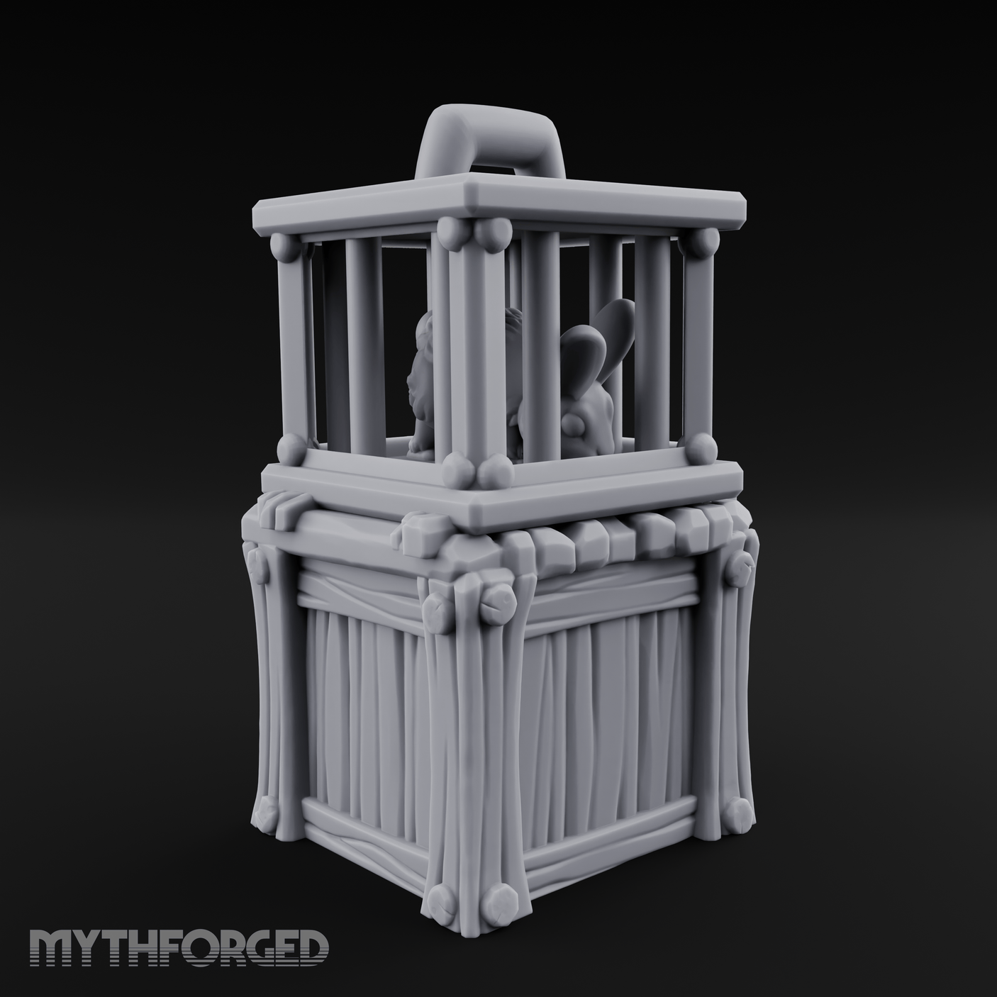 Trapped Fairy Cage On Crate Miniature for Dungeons and Dragons, Pathfinder or other TTRPGs