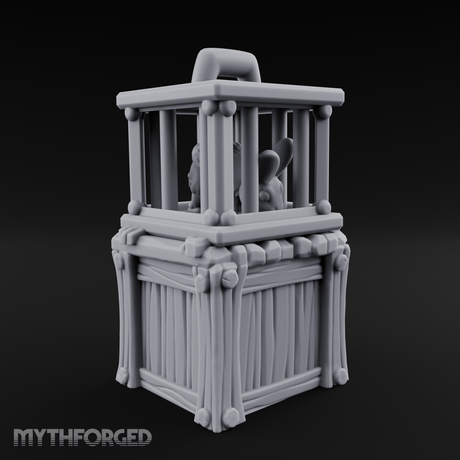 Trapped Fairy Cage On Crate Miniature for Dungeons and Dragons, Pathfinder or other TTRPGs