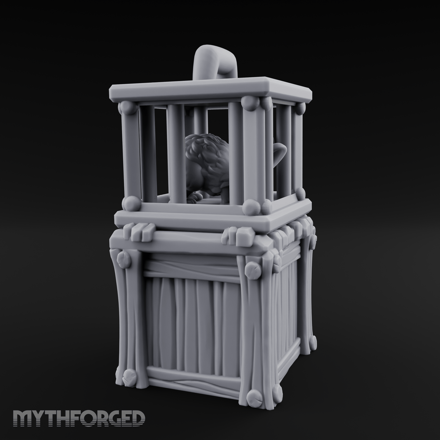 Trapped Fairy Cage On Crate Miniature for Dungeons and Dragons, Pathfinder or other TTRPGs