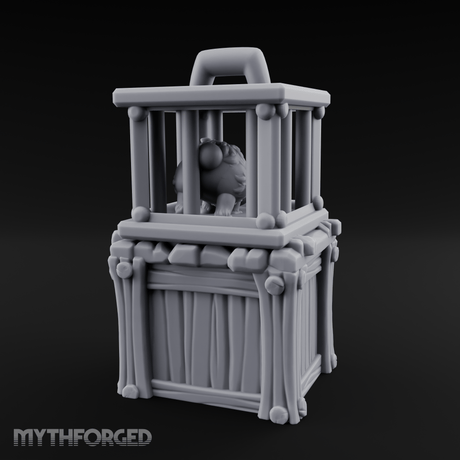 Trapped Fairy Cage On Crate Miniature for Dungeons and Dragons, Pathfinder or other TTRPGs