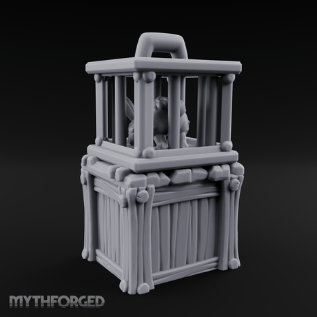 Trapped Fairy Cage On Crate Miniature for Dungeons and Dragons, Pathfinder or other TTRPGs