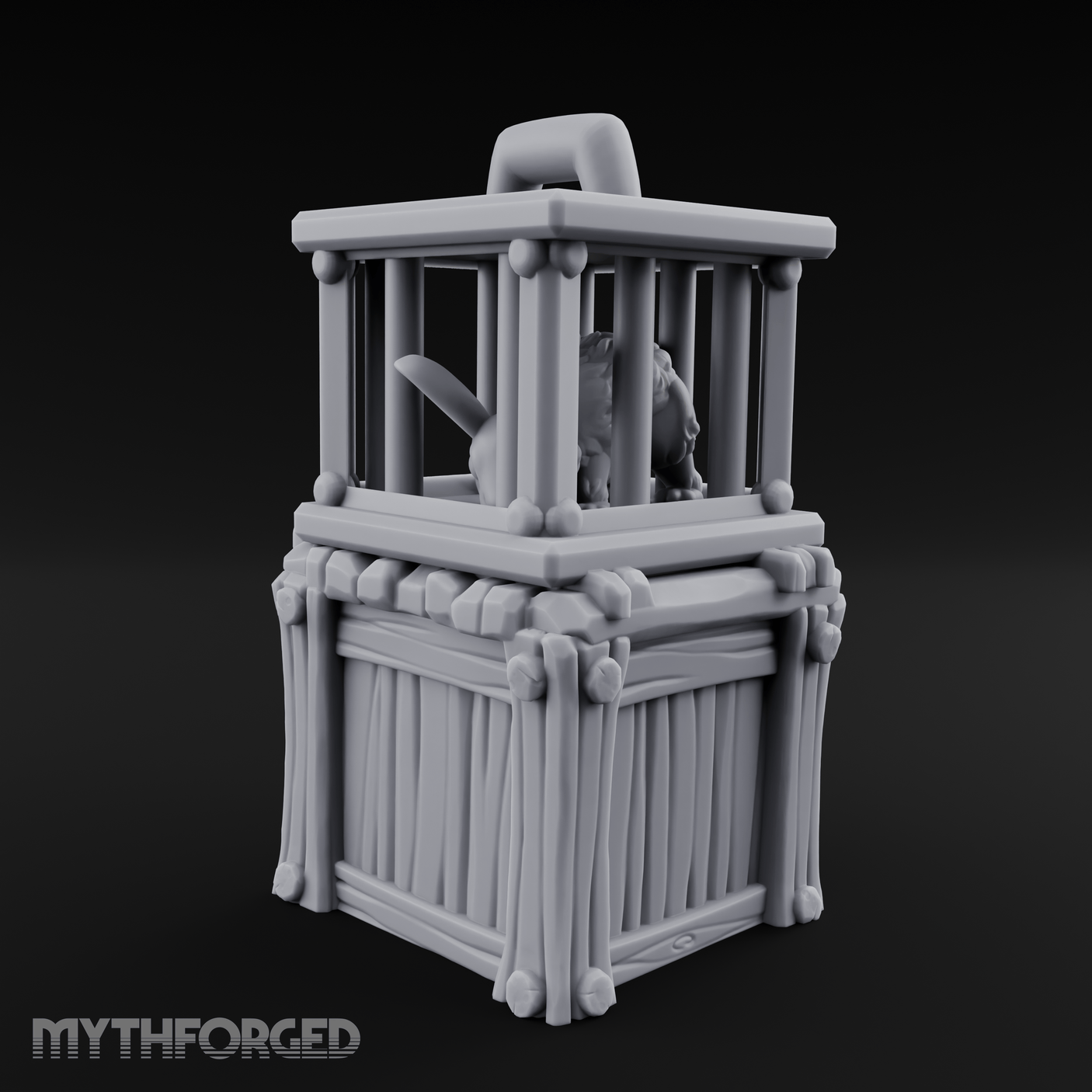Trapped Fairy Cage On Crate Miniature for Dungeons and Dragons, Pathfinder or other TTRPGs