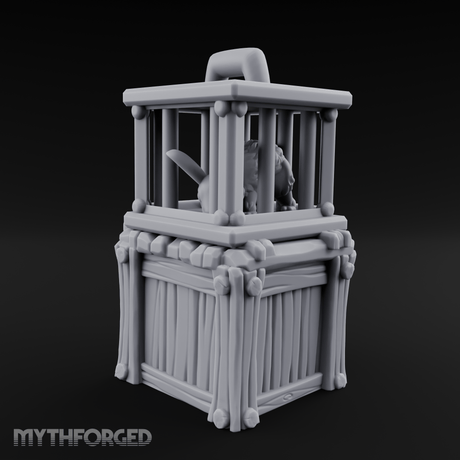 Trapped Fairy Cage On Crate Miniature for Dungeons and Dragons, Pathfinder or other TTRPGs