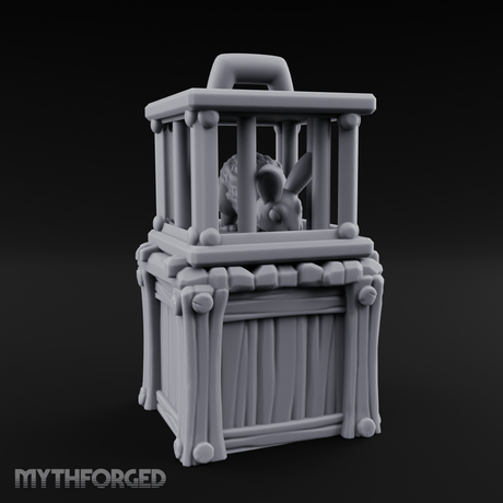 Trapped Fairy Cage On Crate Miniature for Dungeons and Dragons, Pathfinder or other TTRPGs