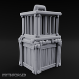 Stacked Merchant Crate And Cage Miniature for Dungeons and Dragons, Pathfinder or other TTRPGs