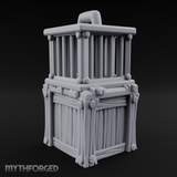 Stacked Merchant Crate And Cage Miniature for Dungeons and Dragons, Pathfinder or other TTRPGs