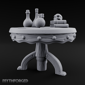 Potion-Laden Alchemist's Round Table Miniature for Dungeons and Dragons, Pathfinder or other TTRPGs