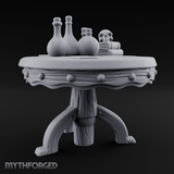Potion-Laden Alchemist's Round Table Miniature for Dungeons and Dragons, Pathfinder or other TTRPGs