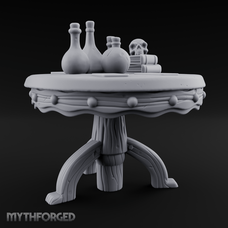 Potion-Laden Alchemist's Round Table Miniature for Dungeons and Dragons, Pathfinder or other TTRPGs