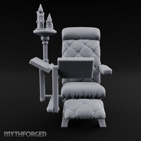 Velvet-Cushioned Chair with Bookrest Miniature for Dungeons and Dragons, Pathfinder or other TTRPGs