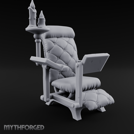 Velvet-Cushioned Chair with Bookrest Miniature for Dungeons and Dragons, Pathfinder or other TTRPGs